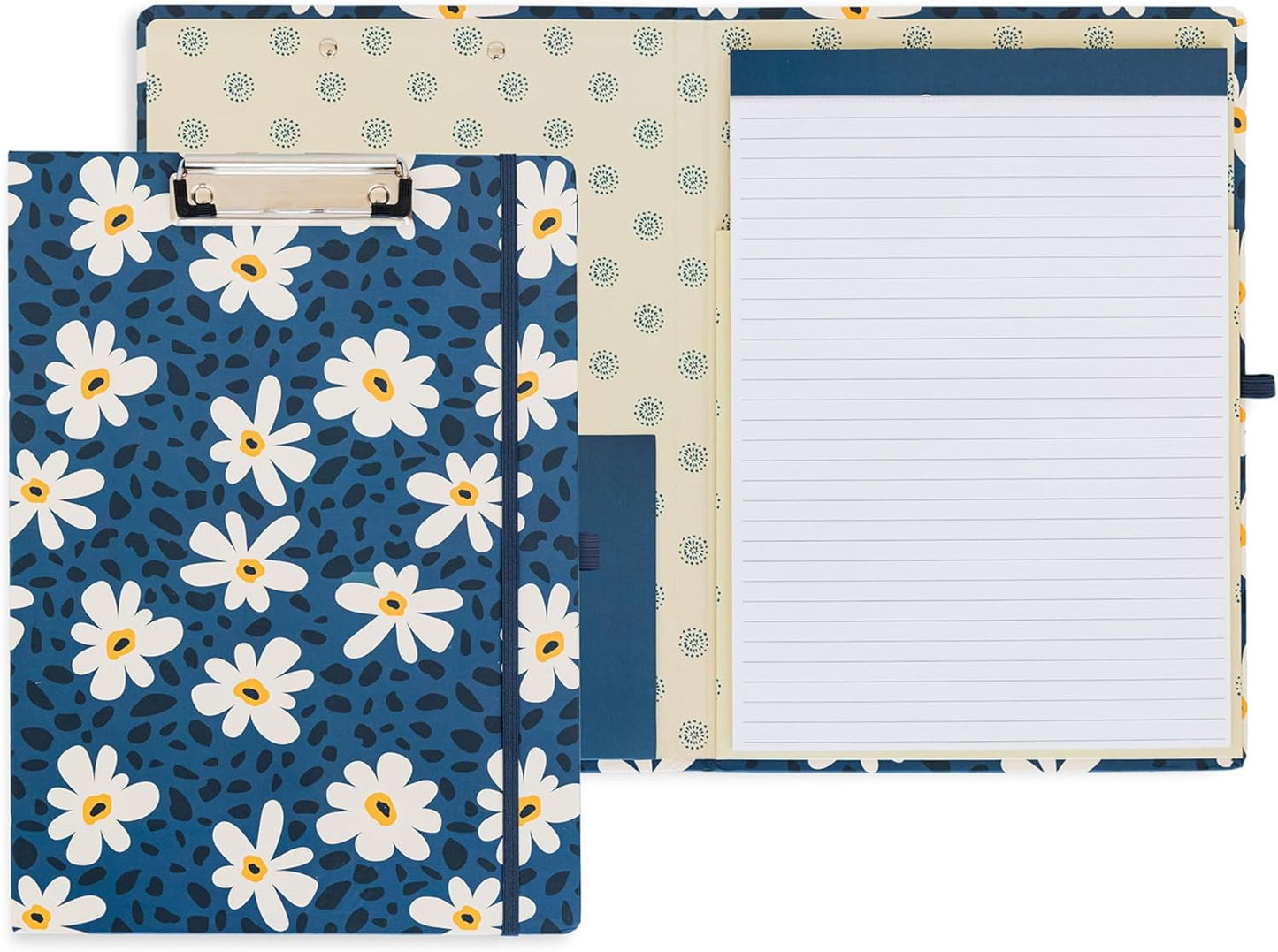 Steel Mill & Co Cute Clipboard Folio with Refillable Lined Notepad and Interior Storage Pocket, Floral Padfolio for Work, Garden Blooms Cream