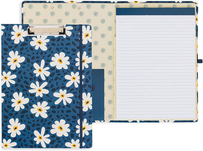 Steel Mill & Co Cute Clipboard Folio with Refillable Lined Notepad and Interior Storage Pocket, Floral Padfolio for Work, Garden Blooms Cream