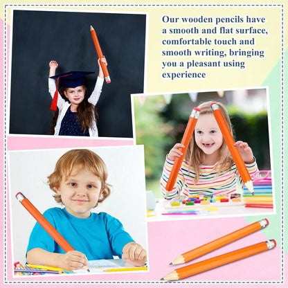 Back to School Gifts for Students 2 Pcs 16 Inch Giant Pencils Wooden Jumbo Pencils Prop Decor Funny with Cap Eraser Large Fun Novelty Gifts for Kids School Kindergarten Home Office(Orange)