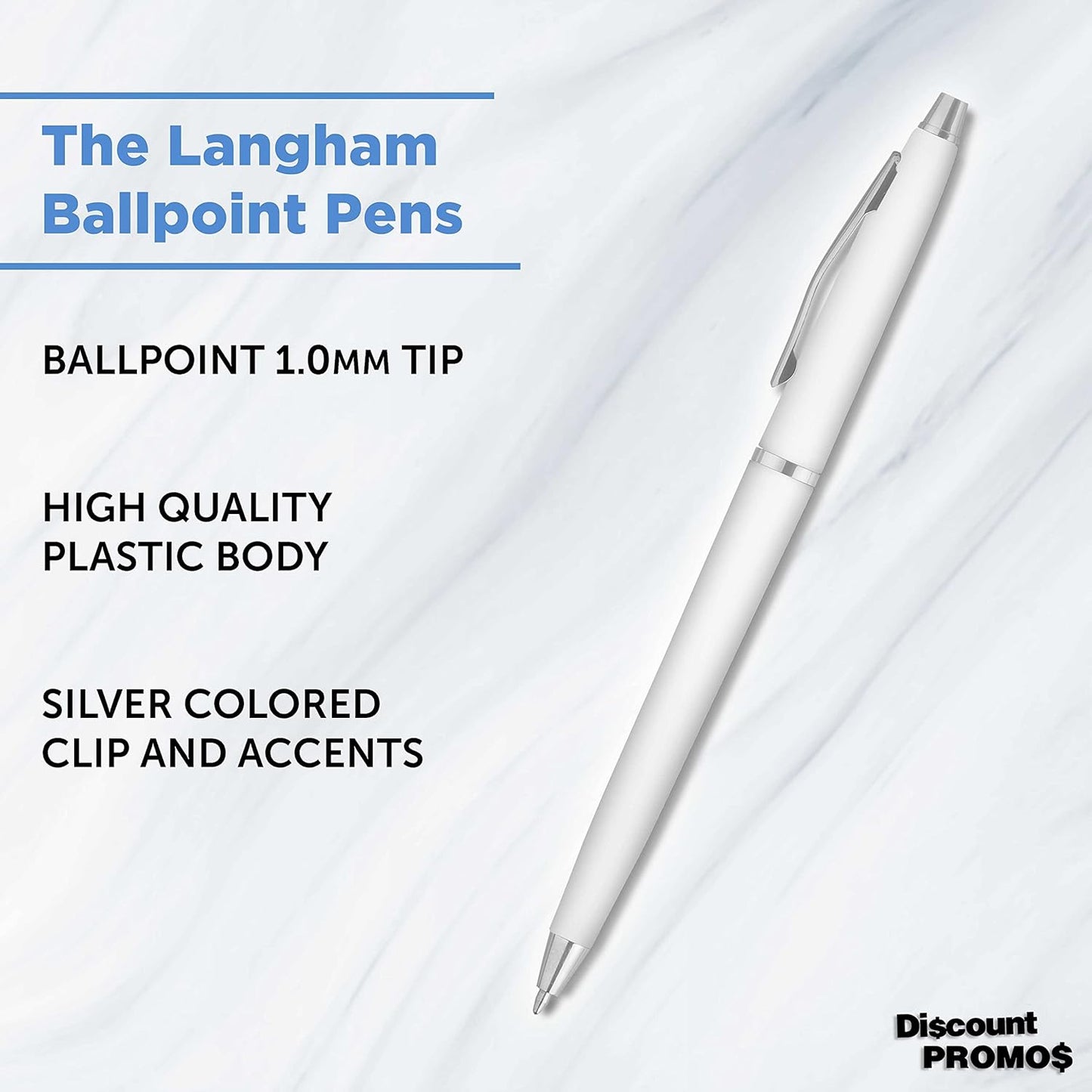 Personalized Langham Ballpoint Pens, Set of 10/50/100 by DISCOUNT PROMOS - Black Ink, Great for Office, Business, Tradeshows - Black