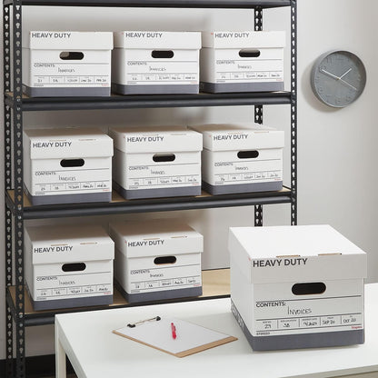 STAPLES Storage & Filing Box, Medium-Duty with Handles & Removeable Lid, Letter Size Documents, Stackable, 12-Pack, White/Gray