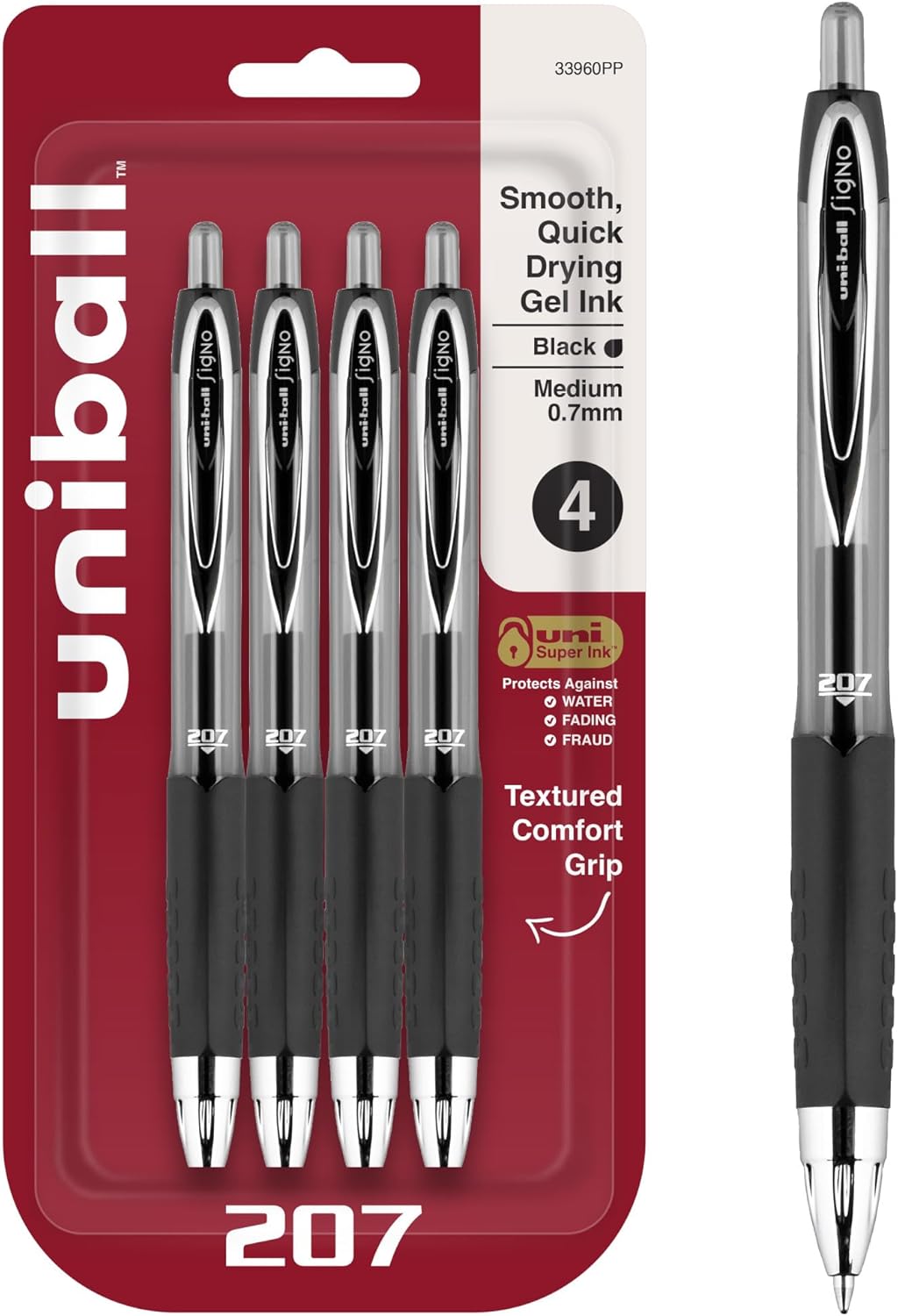 uni-ball 207 Retractable Gel Pens Medium Point, 0.7mm, Black, 12 Pack