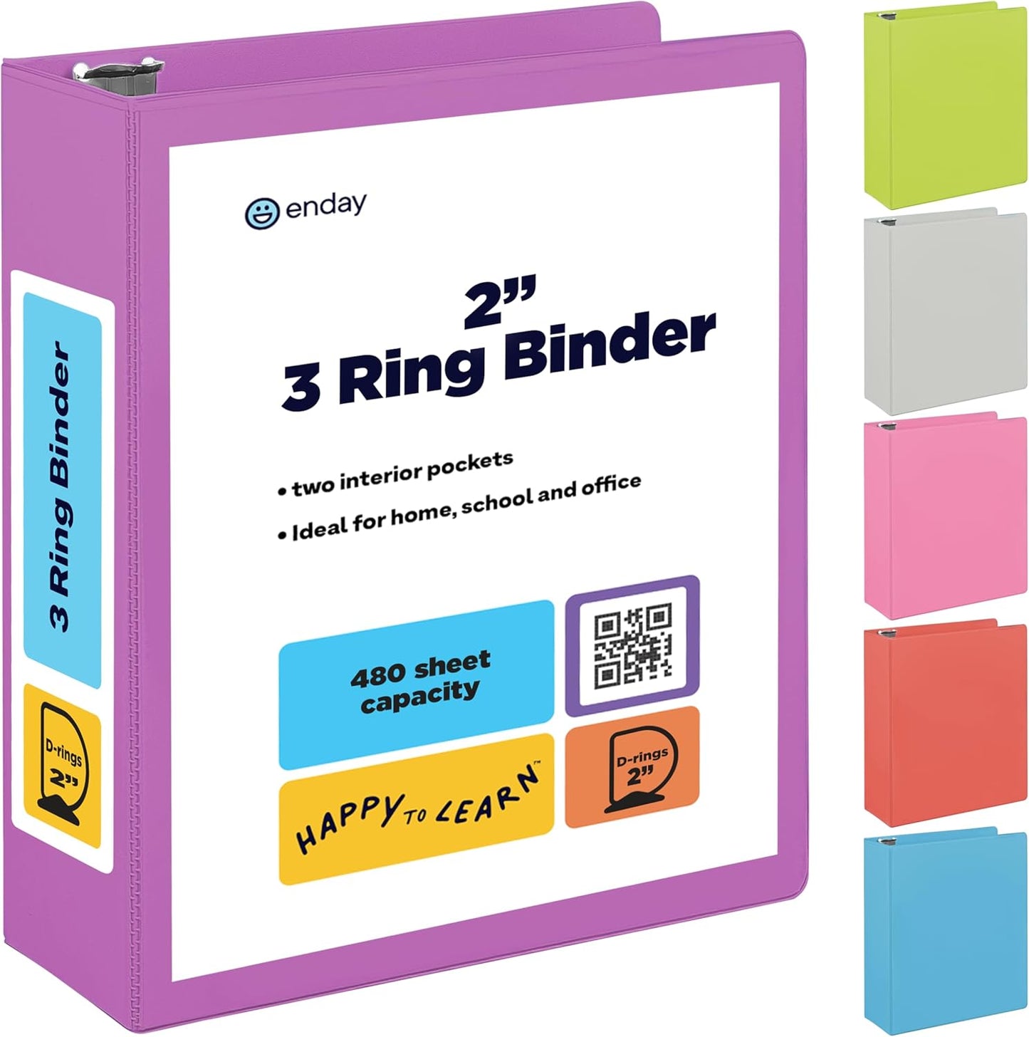 3 Inch Binder 3 Ring Binders Green, Slant D-Ring 3” Clear View Cover with 2 Inside Pockets, Heavy Duty Colored School Supplies Office and Home Binders – By Enday