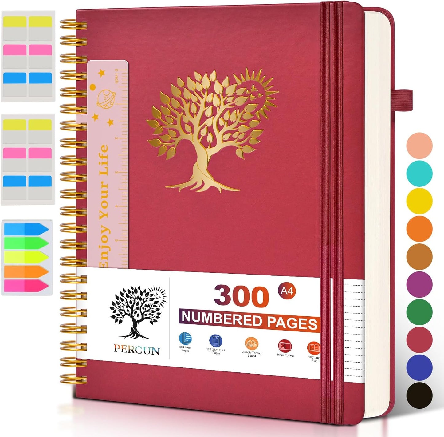 Spiral Notebook Journal for Women Men, 300 Numbered Lined Pages, College Ruled, A5 Hardcover Spiral Bound Notebook for School, Work, Note Taking Writing, Leather Spiral Journal Medium 5.9"x8.5"