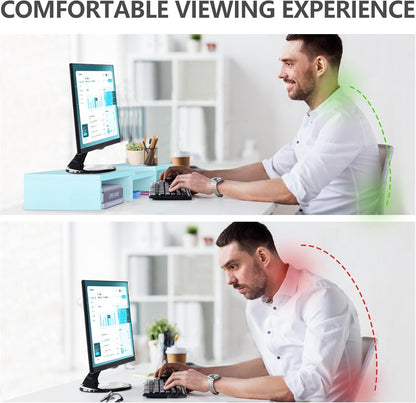 TAVR Dual Monitor Stand Riser Office Desktop Organizer Stand for 2 Monitors, Adjustable Length and Angle 3 Shelf, Extra Long Multifunctional Wooden Stand up to 43.3" fit Computer, Laptop, TV, Black