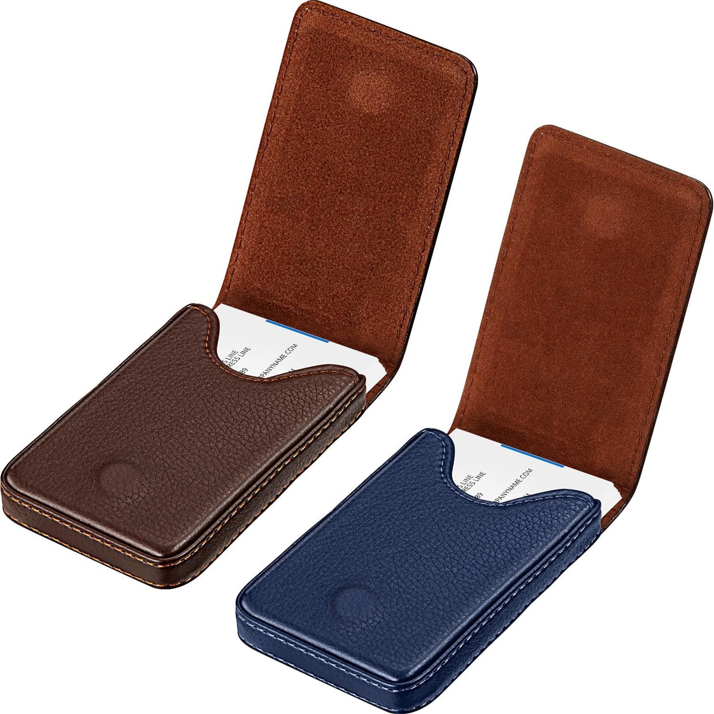 Outus 2 Pieces Business Card Holder, PU Leather Business Card Case Pocket Wallet with Magnetic Shut for Valentines Gift Men Women(Black and Coffee,Classic)