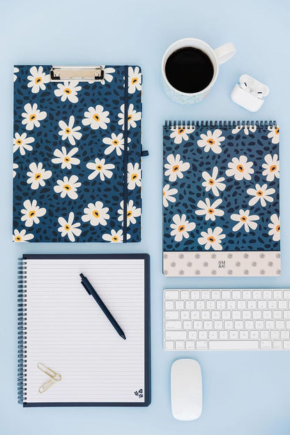 Steel Mill & Co Cute Clipboard Folio with Refillable Lined Notepad and Interior Storage Pocket, Floral Padfolio for Work, Garden Blooms Cream