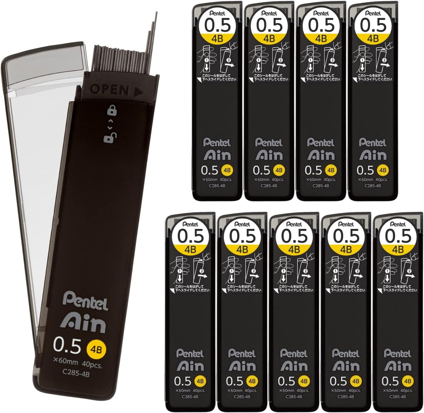 Pentel Ain AMZ-XC284HB3P Mechanical Lead, 0.02 inches (0.4 mm), HB, 3 Pieces