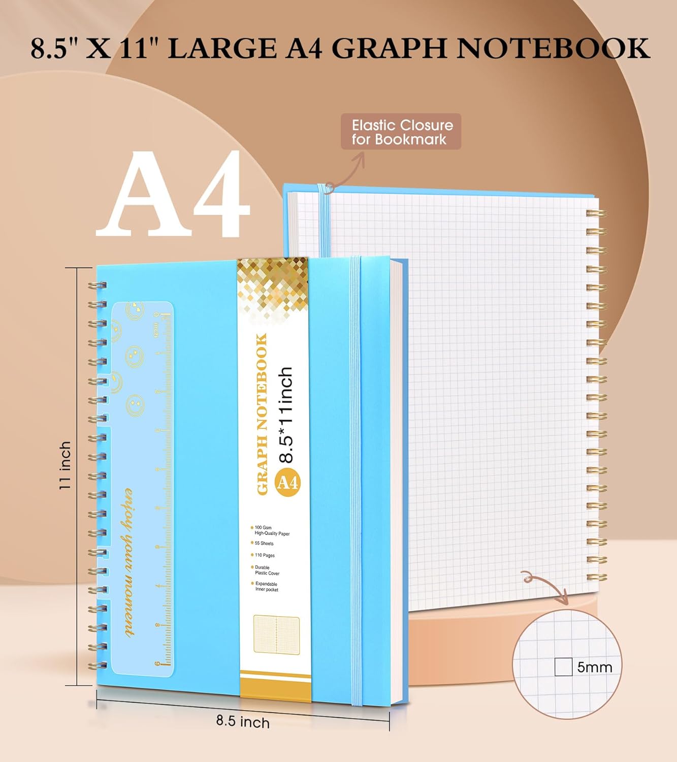 Spiral Notebook Journal 8.5” x 11”, A4 Large Pink Notebooks for Women Men, College Ruled Lined Journal, 100 GSM Paper, Plastic Hardcover Spiral Bound Journals for Work School Note Taking Business