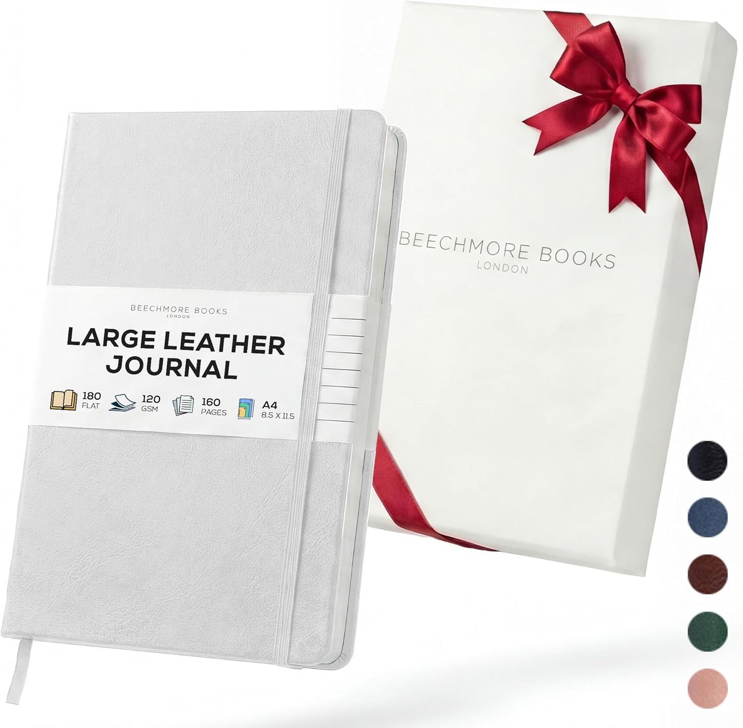 BEECHMORE BOOKS Large Lined Journal Notebook, 8.5" x 11.5" (A4) Hardcover Vegan Leather Executive Diary for Work, Thick 120gsm Paper, Lay-Flat Binding, Gift Box