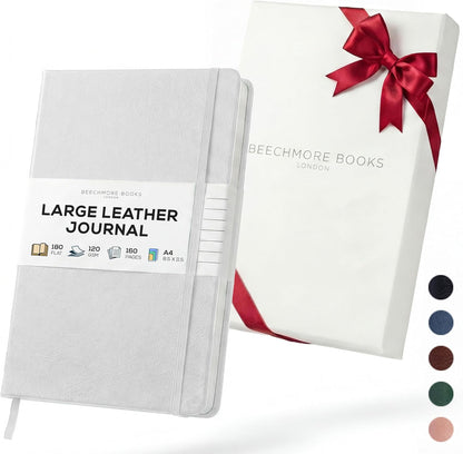 BEECHMORE BOOKS Large Lined Journal Notebook, 8.5" x 11.5" (A4) Hardcover Vegan Leather Executive Diary for Work, Thick 120gsm Paper, Lay-Flat Binding, Gift Box