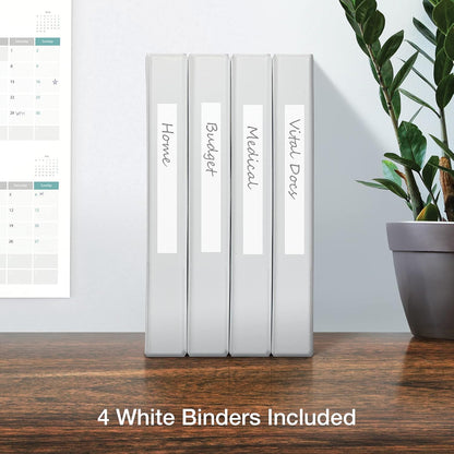 Oxford 3 Ring Binders, Binders for School and Office, 2 Inch ONE-Touch Easy Open D Rings, 3-Sided View Binder Covers, Xtralife Hinge, Non-Stick, PVC-Free, White, 530-Sheet Capacity, 4 Pack (79910)
