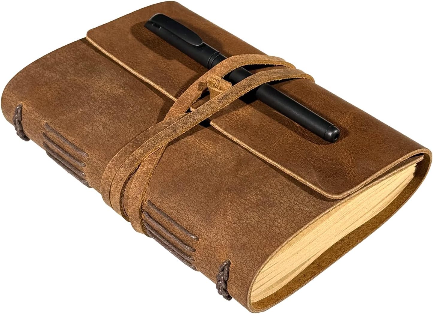 Leather Journal Writing Notebook - Genuine Leather Bound Daily Notepad for Men & Women Lined Paper 240 Kraft Pages, Handmade, Rustic Brown, 5 x 7 in