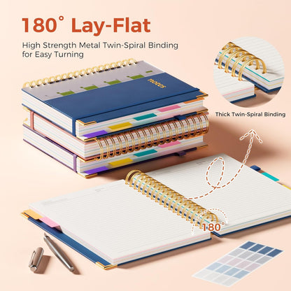 Line Hardcover Spiral Notebook with Removable Dividers Tabs & Ruler, 5 Subject Notebook College Ruled, 300 Page, Large 8"x10" B5 Notebooks for Work School, Lined Journal for Women & Men, Purple
