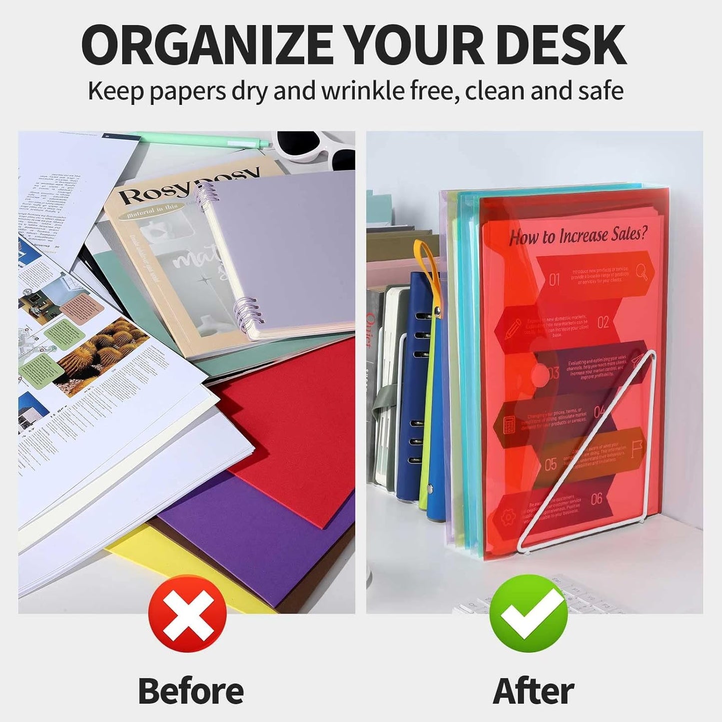 LEOBRO Plastic File Folders for Documents, 6 PCS Plastic Envelopes, Reusable Clear File Folders File Bags Document Holder, A4 Size