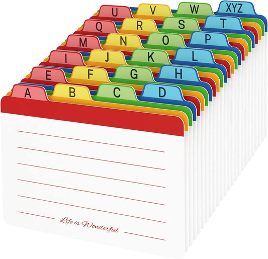 Neando 3 x 5 inches Index Card Dividers, Alphabetical Tabbed Index Cards Guides, Colored Note Cards, File and Recipe Guides with Alphabetical Tabs, Assorted Colors, 24 Counts, A-Z Guide