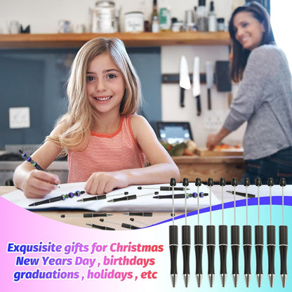 150 Pieces DIY Beadable Pen Kit – 50 Plastic Ballpoint Pens with Refills & Bags, Beads Not Included – School Supplies, Office Accessories & Craft Gifts for Students & Teachers (Multicolor)