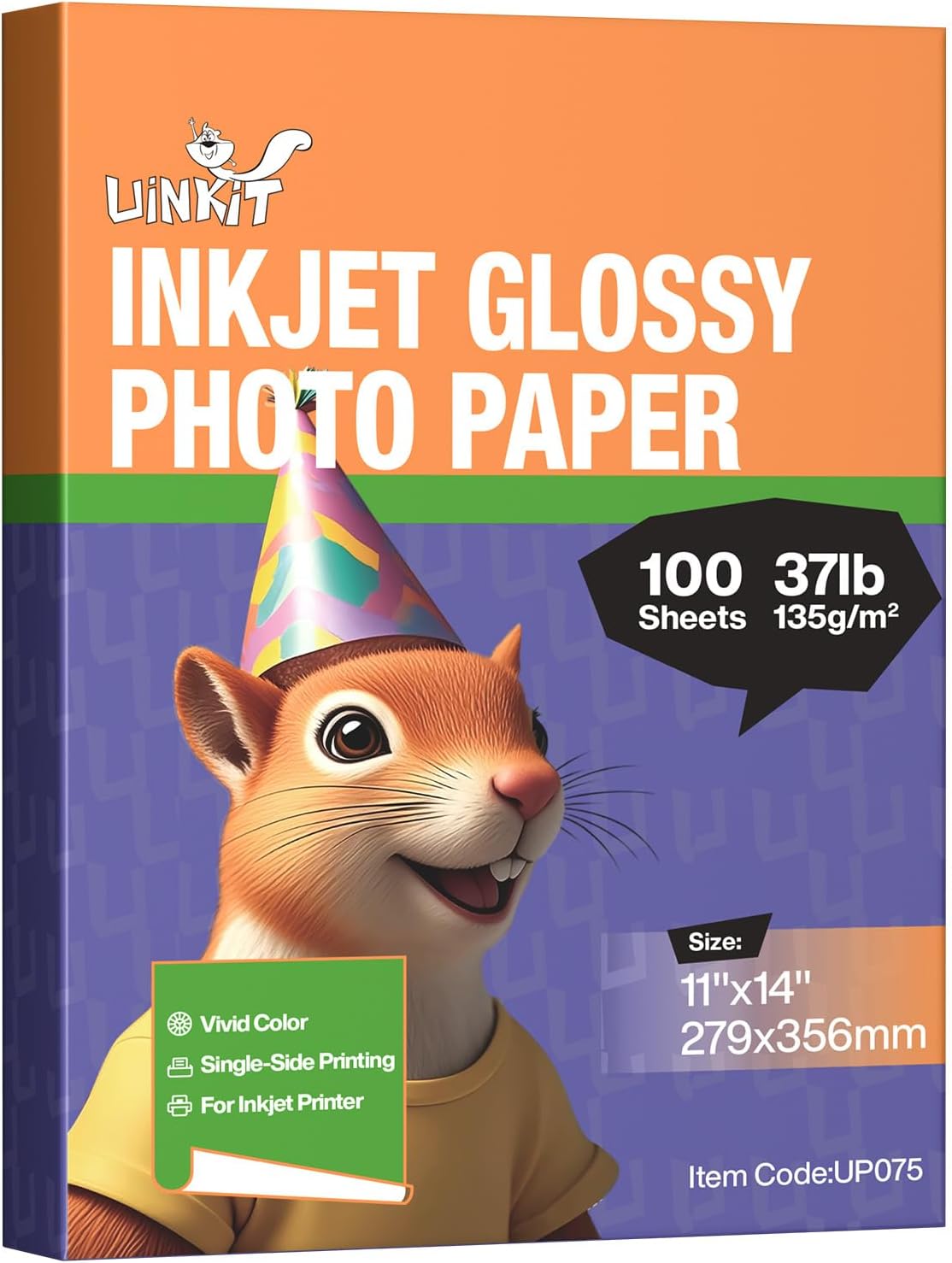 Uinkit 37lb Thin Flyer Paper Glossy 8.5x11 Inkjet 100 Sheets Single Side DIY Chip Bag 135gsm Printer Picture for Inkjet Printer with Dye Ink Letter size A4 Brochure (8.5X11X100)