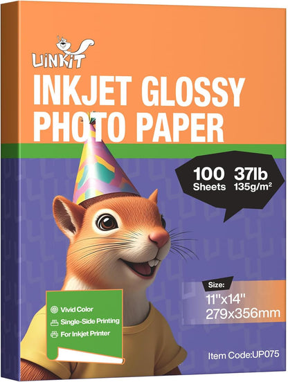 Uinkit 37lb Thin Flyer Paper Glossy 8.5x11 Inkjet 100 Sheets Single Side DIY Chip Bag 135gsm Printer Picture for Inkjet Printer with Dye Ink Letter size A4 Brochure (8.5X11X100)