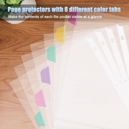 HABGP16PCS/2 Set 3 Ring Clear Binder Dividers with Tabs, 8.5 x 11 8 Tabs Binder Dividers with Pockets, Clear Page Protectors Index Dividers for 3 Ring Binder, Heavy Duty Plastic Sheet Protectors