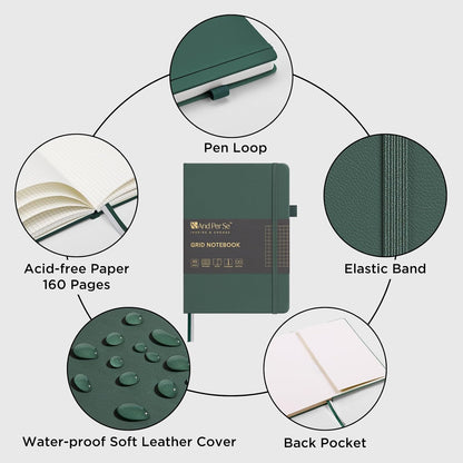 &And Per Se Lined Journal Notebook, 160 Pages, A5 5.7 x 8 inches College Ruled Thick Paper Notebook Journals for Writing, Hardcover Notebooks for Women Men Office School (1 Pack, Green) - Colors A
