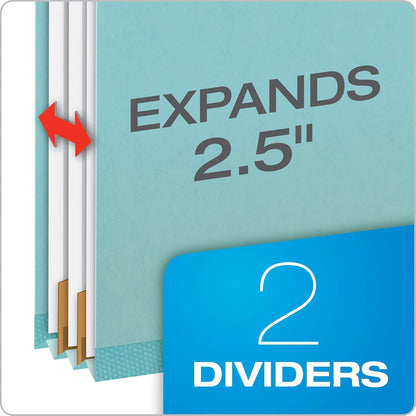 Pendaflex Recycled Classification File Folders, 2 Dividers, 2" Embedded Fasteners, 2/5 Tab Cut, Letter Size, Light Green, Box of 10 (24076R)