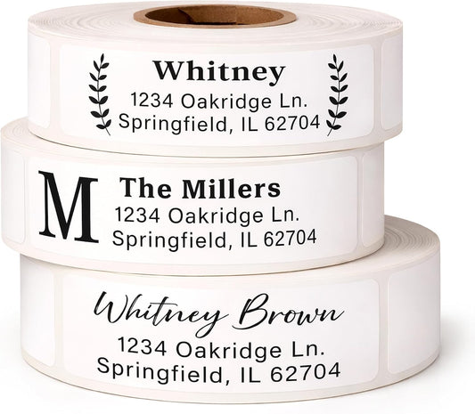 Personalized Return Address Labels on Roll – Custom Name & Address Stickers, Roll of 250, Easy-Peel Self-Adhesive, Glossy White 2.5" x 0.75"