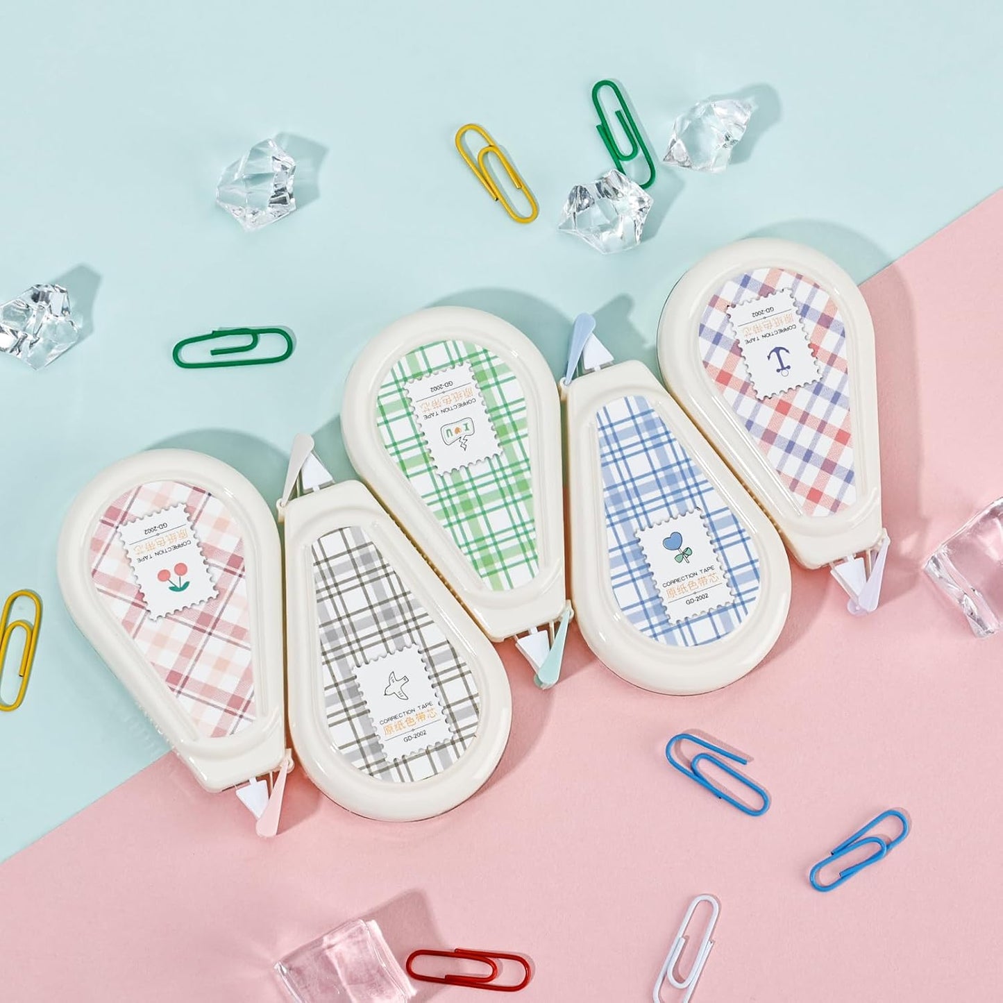 Temiary 5 Pcs Aesthetic Beige Correction Tape, Smooth Glide Quick Dry Tapes for Instant Corrections, Easy to Use White Tape Out Applicator Set for Office Note Taking, Journaling (Plaid Patterns)