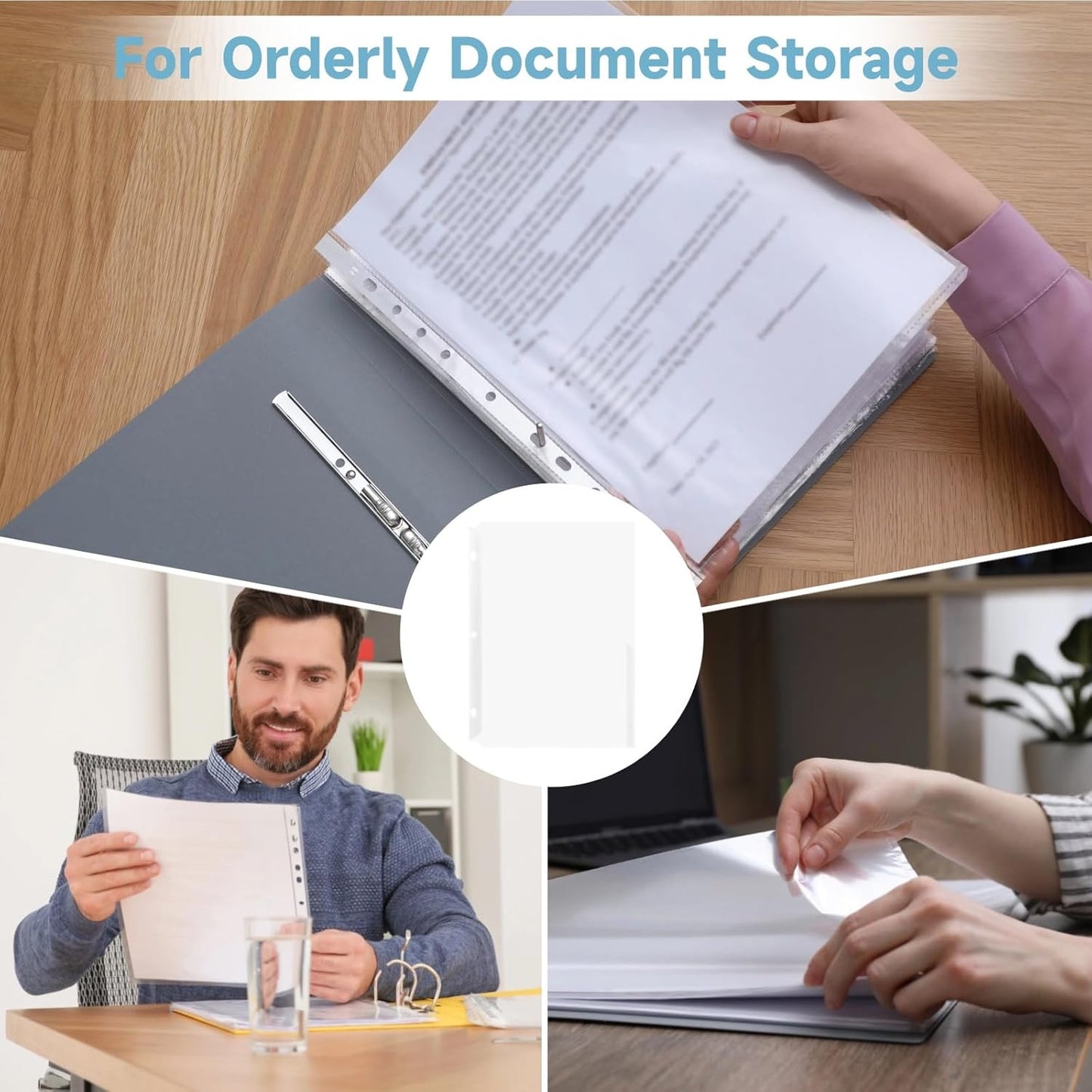 50 PCS Punch Binder Folders,3 Hole Binder Plastic Sleeves,Clear Poly Translucent Slash File Jacket Binder Organizer Pockets for Paper Document