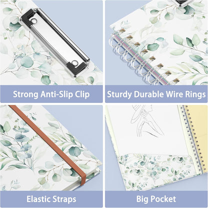 Rimilak Spiral Clipboards Folio with Refillable Lined Notepad, 14.5 x 9.8 In, Hardcover Cover with 5 Interior Pockets, Elastic Band and Pen Loop Series. Cute Stylish Clipfolio, Daisy Flower