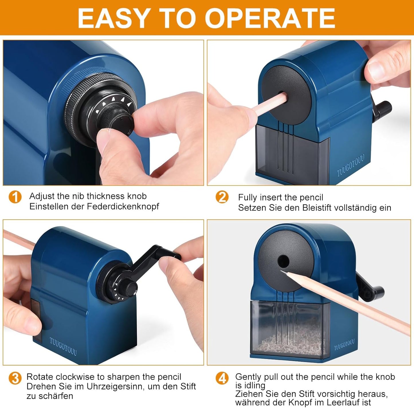 Manual Pencil Sharpener Hand Crank Pencil sharpeners for Kids Adjustable in 5 Grades of Thickness Suitable for Kids,Artists,Students,and Office (Blue)