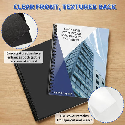 60 Pack Binding Covers and Backs Set, 8.5 x 11 Inches, 30P Clear PVC Covers (8 Mil), 30P Black Sand-Textured Polycovers (12 Mil)，Presentation Covers for Binding, Letter Size