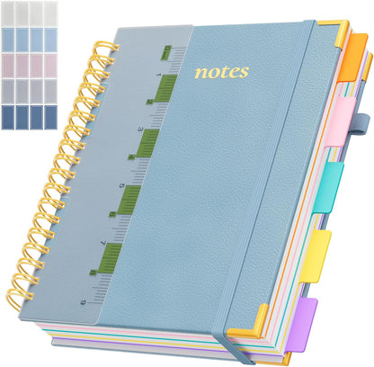 Line Hardcover Spiral Notebook with Removable Dividers Tabs & Ruler, 5 Subject Notebook College Ruled, 300 Page, Large 8"x10" B5 Notebooks for Work School, Lined Journal for Women & Men, Purple