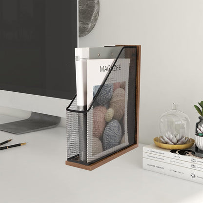 Antique Wooden Magazine File Holder，File Folder Organizer-Document Rack for Office/Home/School（Balck）