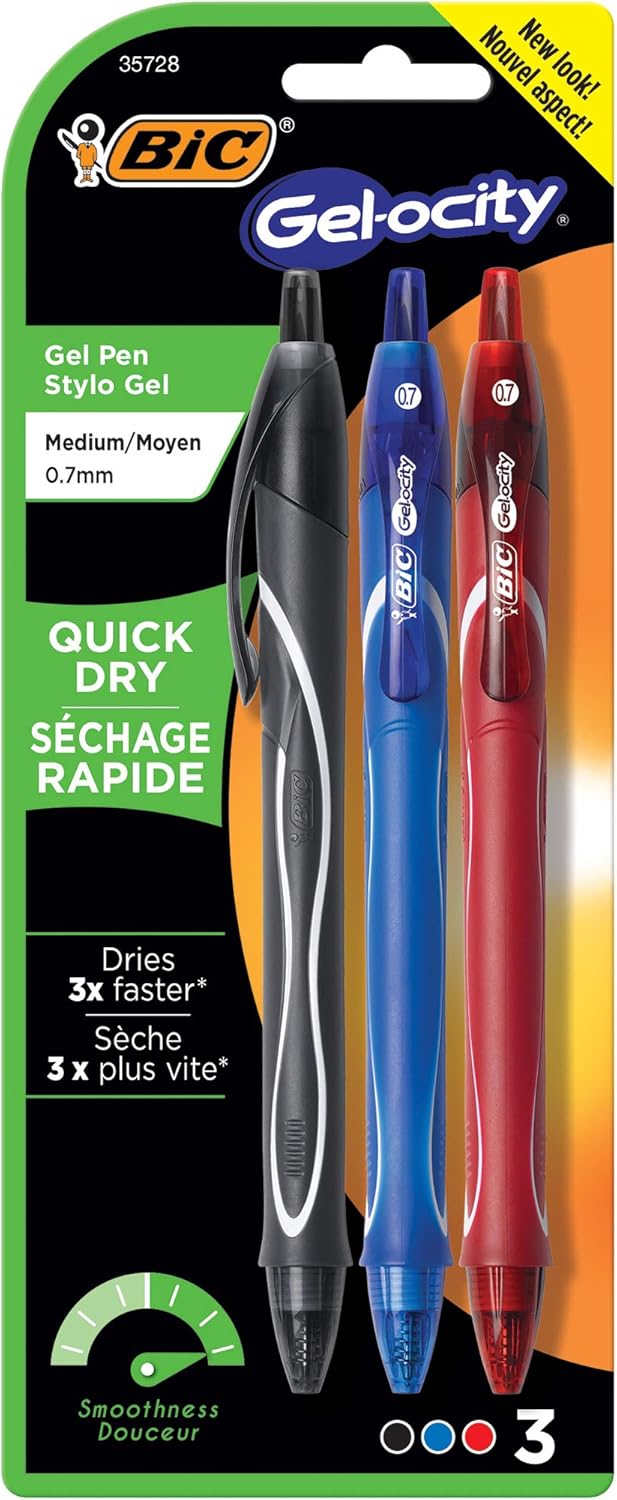 BIC Gelocity Quick Dry Blue Gel Pens, Medium Point (0.7mm), 12-Count Pack, Retractable Gel Pens with Comfortable Full Grip