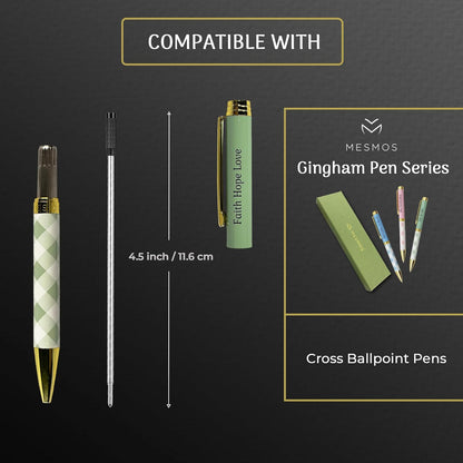 MESMOS 6 Pack Cross Compatible Pen Refills Ballpoint Black Ink, 1mm Medium Point, German-Made Ink and Swiss-Made Nib, Pen Replacement Refills, 4.5 inch (116mm) (Black Ink)