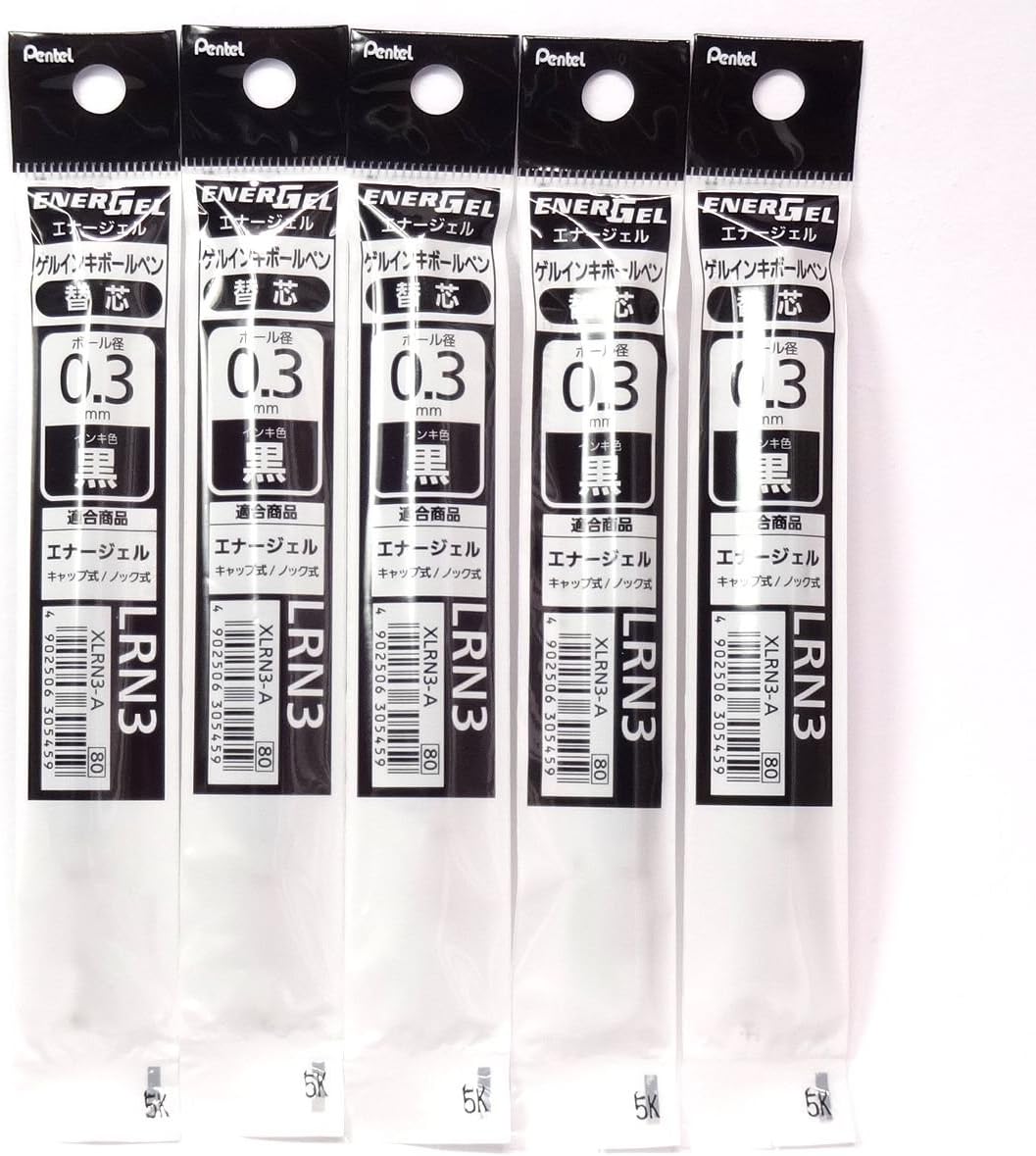 Pentel 0.3mm Black Ink Refill (XLRN3-A), for EnerGel Retract Ballpoint Pen(BLN73-A), × 5 Pack/total 5 pcs (Japan Import) [Komainu-Dou Original Package]