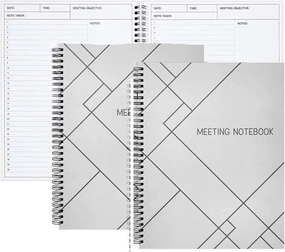 Juvale Meeting Notebook for Work - Spiral-Bound Planner Notebook for Work Planner & Office Supplies - Agenda & To Do List Notepad - 11 x 8.5 In, White, Pack of 2