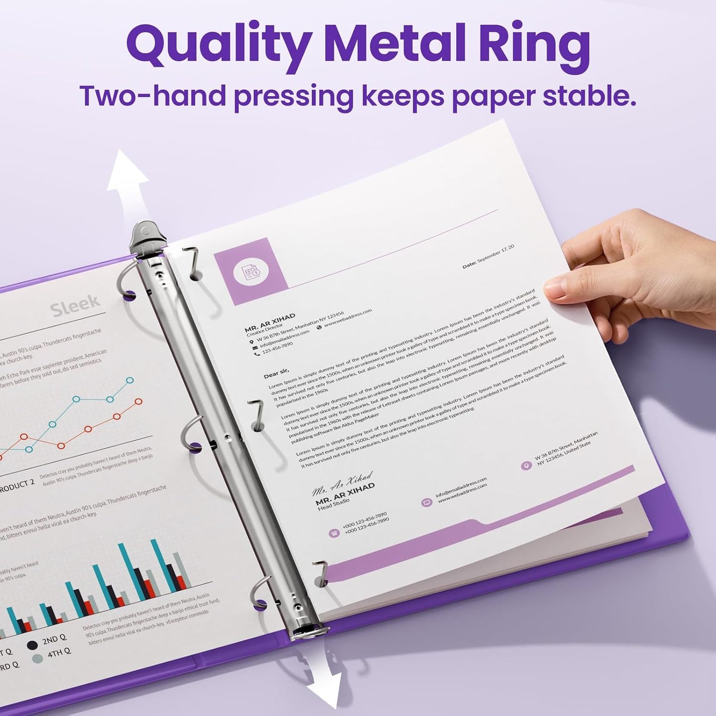 SUNEE 3 Ring Binder 2 Inch, Clear View Binder Three Ring PVC-Free (Fit 8.5x11 Inches) for School or Office Supplies, Light Purple, 1 Pack