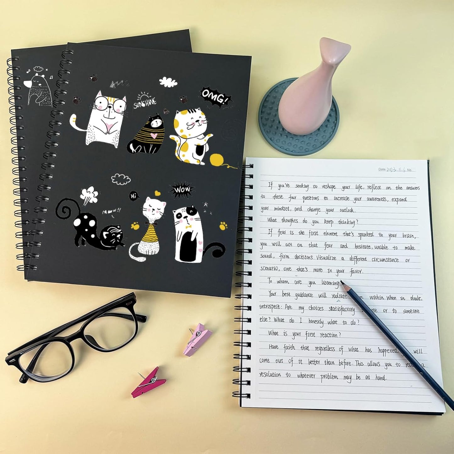 Lined Spiral Notebook B5 Black Journal 7.48'' X 10.18''-4 Pack 7mm College Ruled Hardcover Notebooks 160 Pages 100GSM Thick Paper for Note Taking School Office Supplies