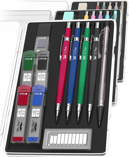 Mr. Pen- Art Mechanical Pencil Set, 5 Vintage Mechanical Pencils (0.3, 0.5, 0.7, 0.9, 2.0mm), 5 HB Lead Refills & 10 Eraser Refills, Precision Drawing Pencils for Sketching, Writing & Artwork