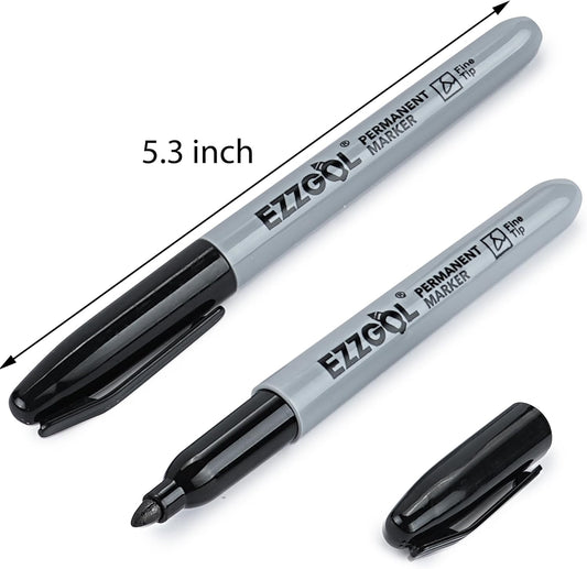 Ezzgol Permanent Markers Bulk, 150 Pack Fine Tip Black Permanent Markers, Waterproof Markers, Premium Smear Proof Pens, Quick Drying, Office Supplies for School, Office, Home