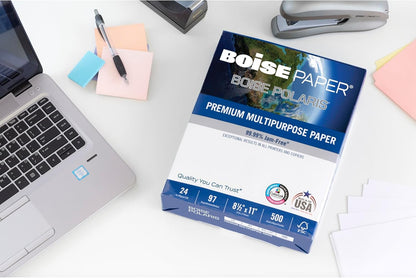 Boise Paper Premium Multipurpose Copy Paper | 8.5" x 11" Letter | 97 Bright White, 24 lb. | 10 Ream Carton (5,000 Sheets)