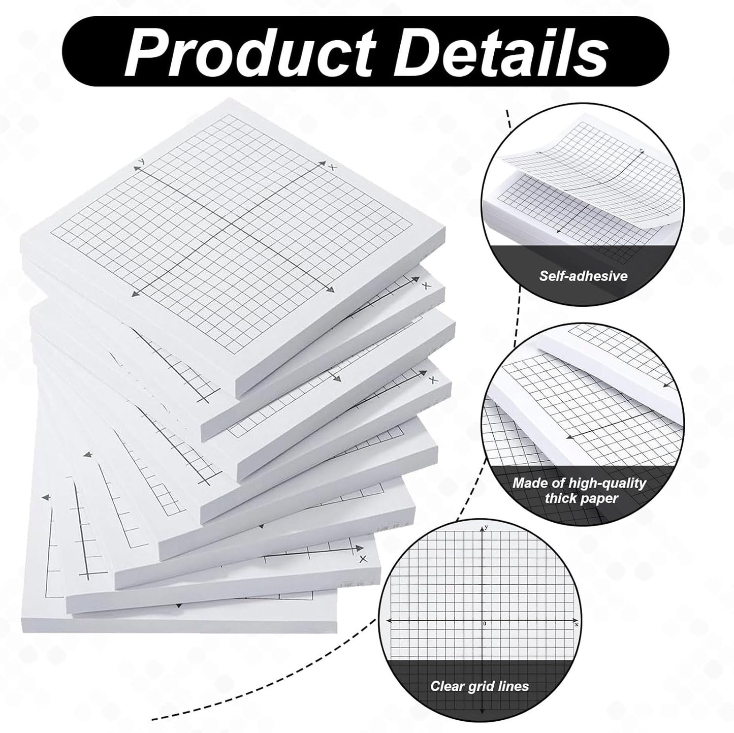 8 Pads Graph Sticky Notes,Mini Graph Paper Sticky Notes,3 X 3 Inch Grid Paper,Math,Four Quadrant Pad,Graphing,Coordinate Plane Sticky Note for Office School Math Supplies
