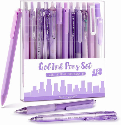 Four Candies Rose Series Gel Pens, Cute Writing Pens with Black & Pink Ink, 0.5 mm Smooth Fine Point, School Office Supplies Girly Stationery Aesthetic Desk Accessories for Women, Set of 12