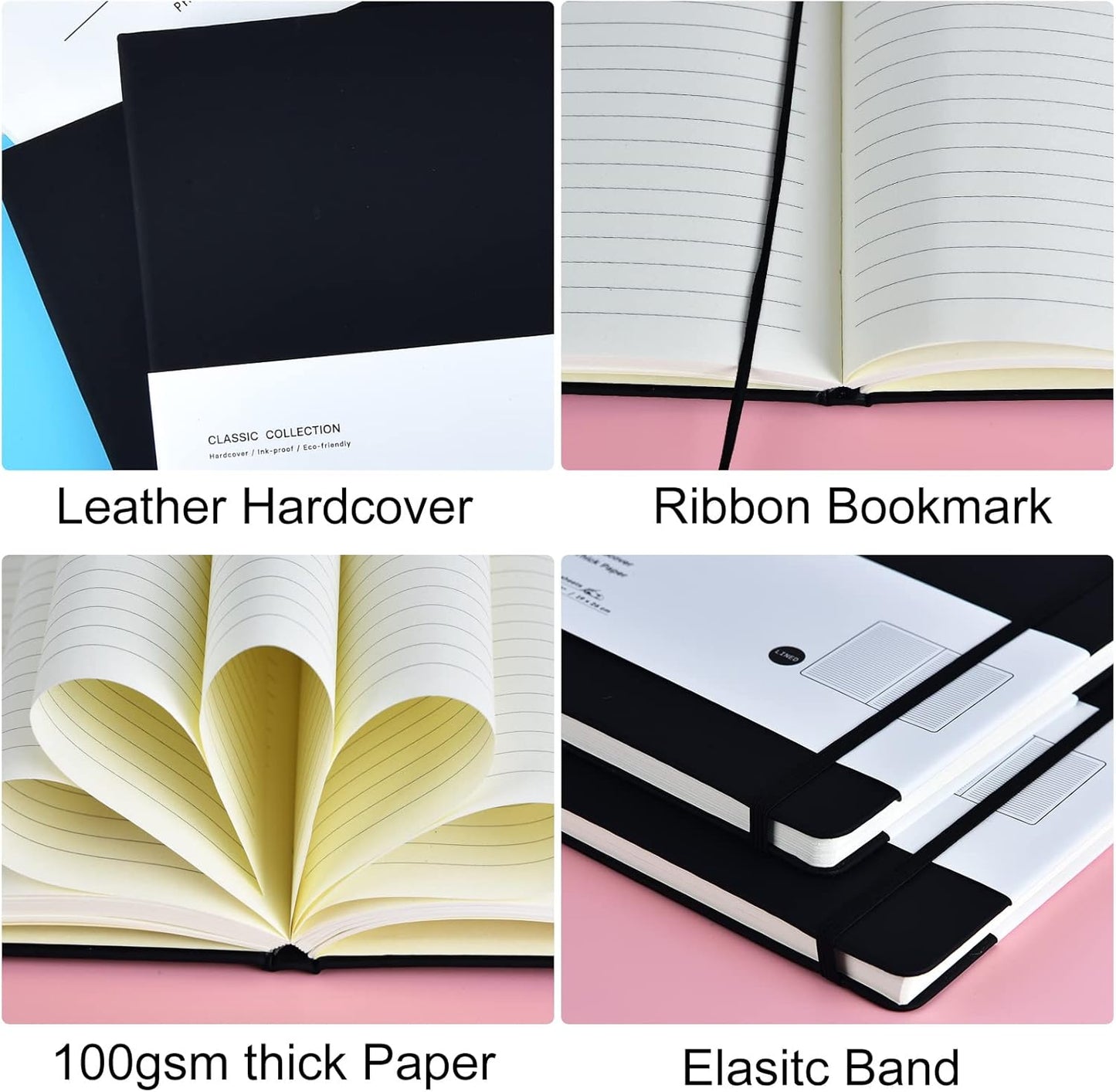 Coopay 3 Pack B5 Journal Notebooks Classic College Ruled Notebooks Hardcover Lined Journals for Office Home School Business Writing Note Taking, 10.2 x 7.5 inch, 100GSM Thick Paper, 160 Pages (Black)