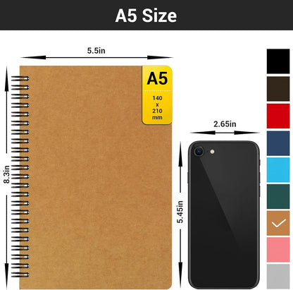 EUSOAR Spiral Notebook, A5 12packs 5.5"X8.3" 120 Pages Lined Travel Writing Notebooks Journal, Memo Notepad Sketchbook, Students College Office Business Subject Diary Ruled Book Journal-Black Cover