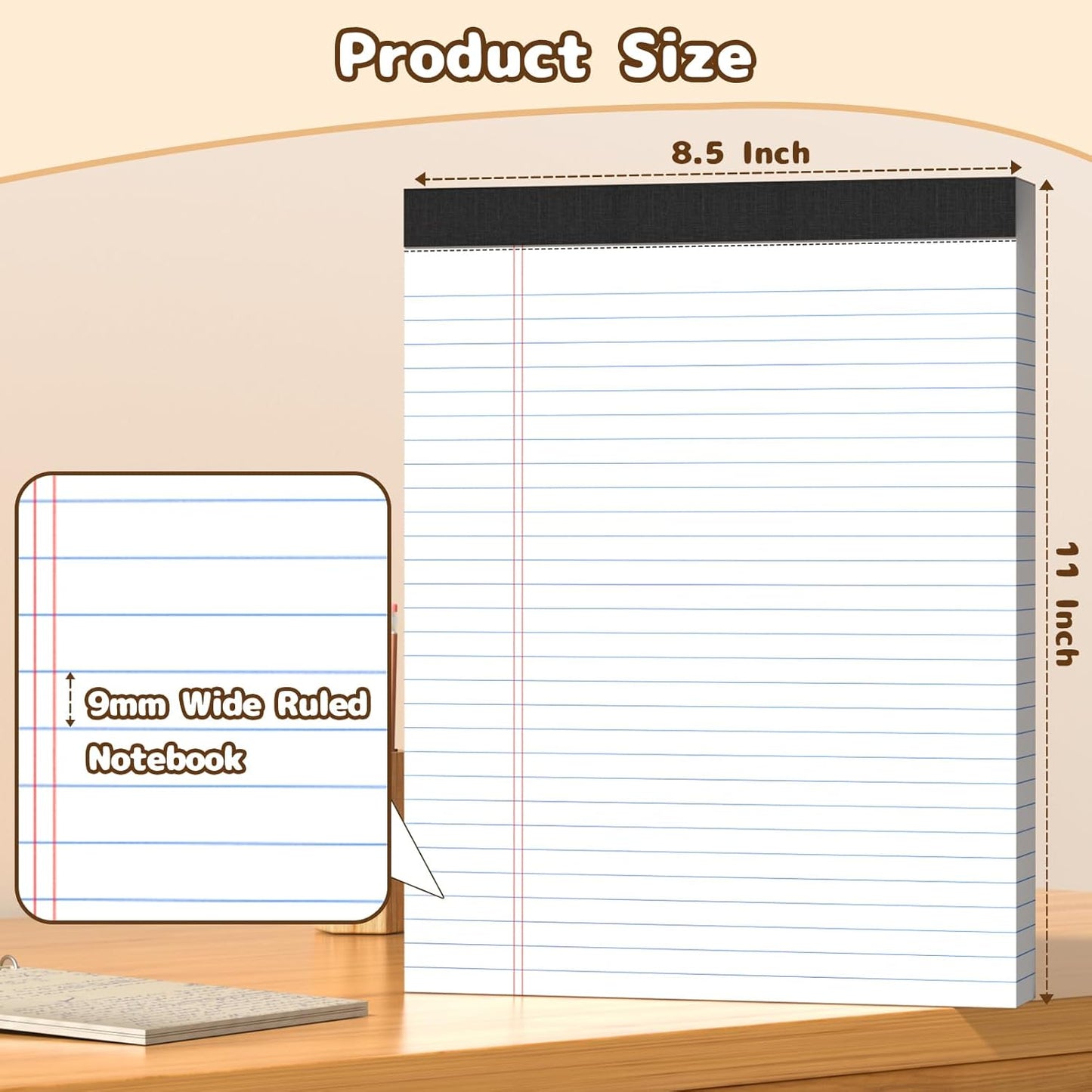 Legal Pads 8.5 x 11, White Note Pads, Wide Ruled Paper - 2 Pack (100 Sheets Total), Thick 80gsm Premium Writing Pads with Perforated Pages & Sturdy Backing Board for Office, School, Home