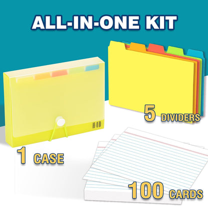 H4D 3x5 Index Card Case with 100 Heavyweight Ruled Index Cards and Dividers, Black