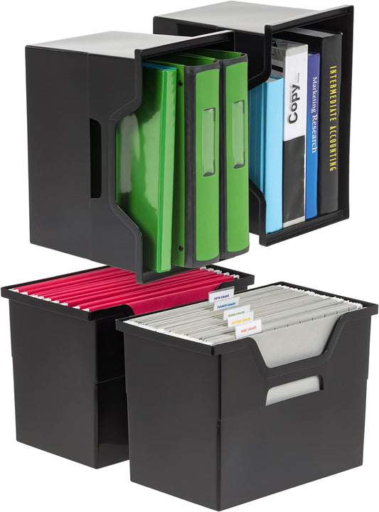 IRIS USA Magazine Holder, Compact File Storage Mini File Organizer for Desk and Home Office, Personal File Organizer for Papers and Magazines, Space-Saving Storage Set 6 Pack, Black